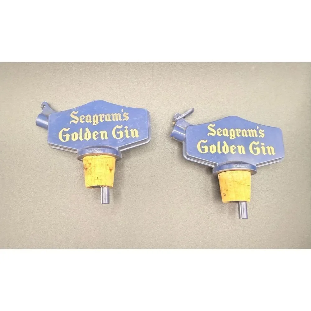 Mid-Century Advertising Liquor Bottle Pourers Plastic Barware, Seagrams, Imperia
